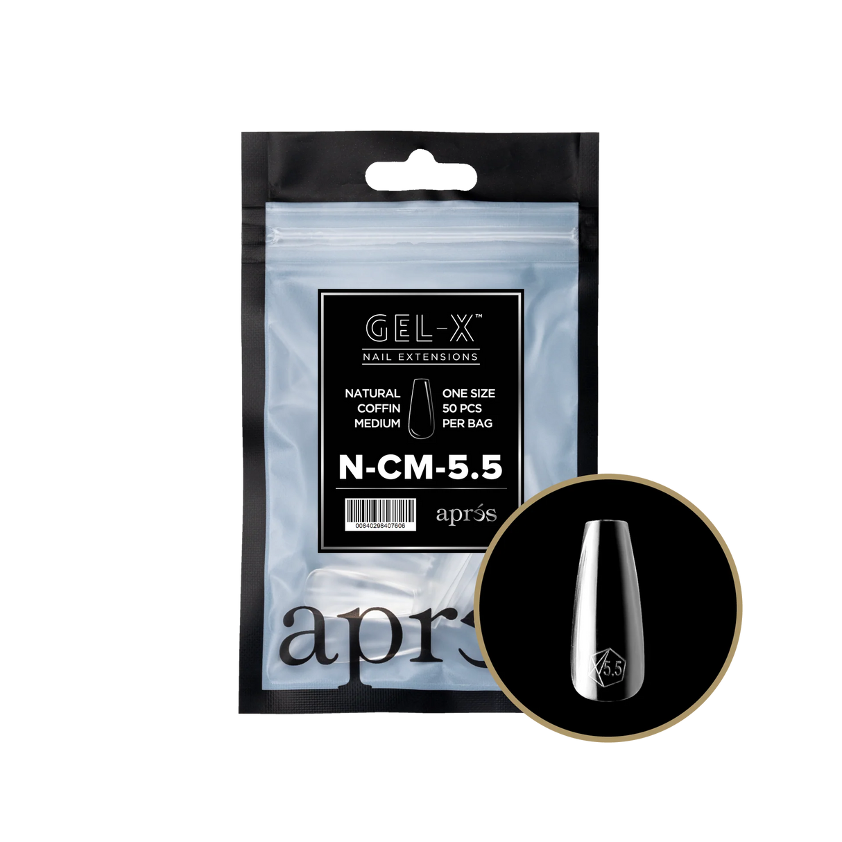 TIPS REFILL BAGS | APRES GEL-X | NATURAL COFFIN MEDIUM (50pcs)