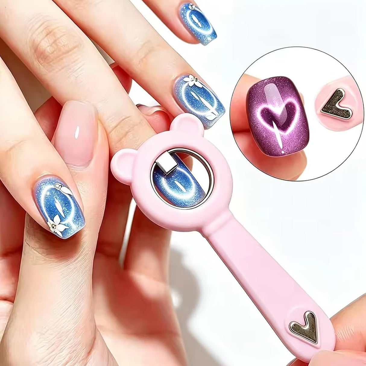 MAGNET CATEYE | CUTE BEAR Dual-End | Silicon Handle (MOON & HEART SHAPE)