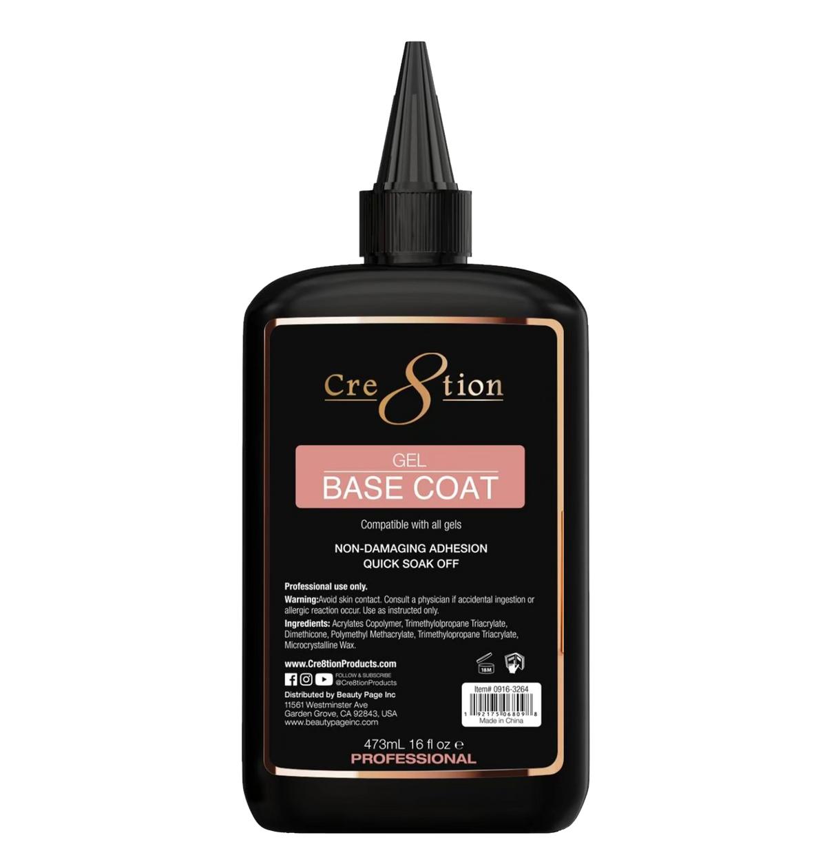 CRE8TION | SOAK OFF GEL | BASE COAT REFILL - 16 OZ