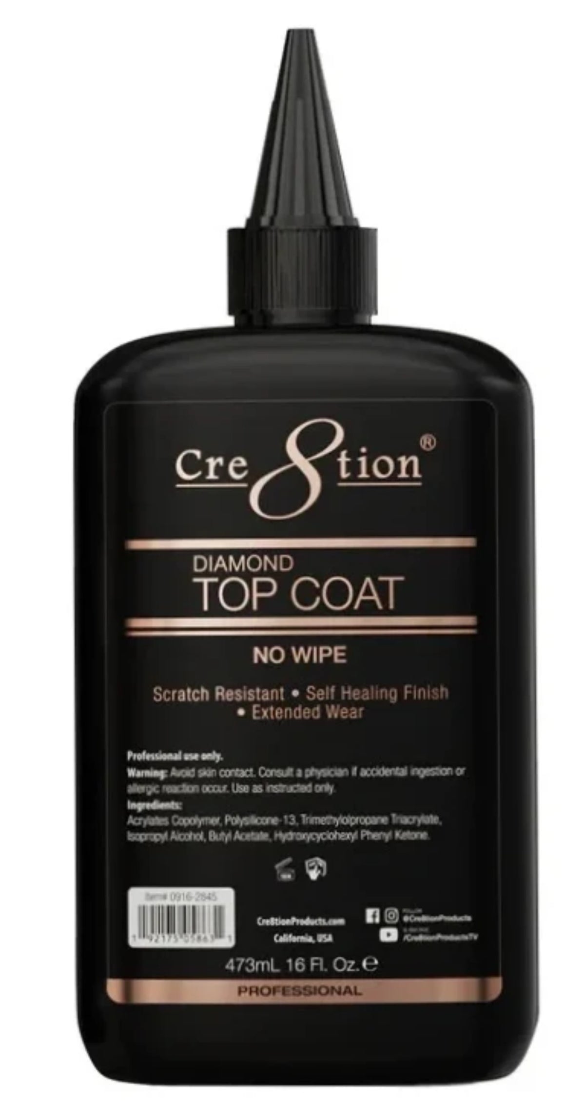 CRE8TION | SOAK OFF GEL | DIAMOND TOP COAT - REFILL 16 OZ