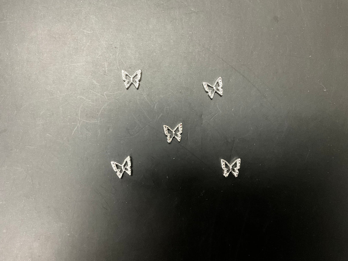 MINI BUTTERFLY CHARM - SILVER CLEAR - 20 PCS