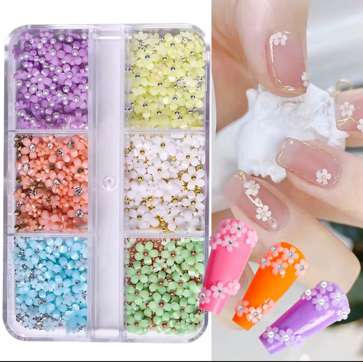 NAIL CHARM | 3D FLOWERS - Tray of 6 grid