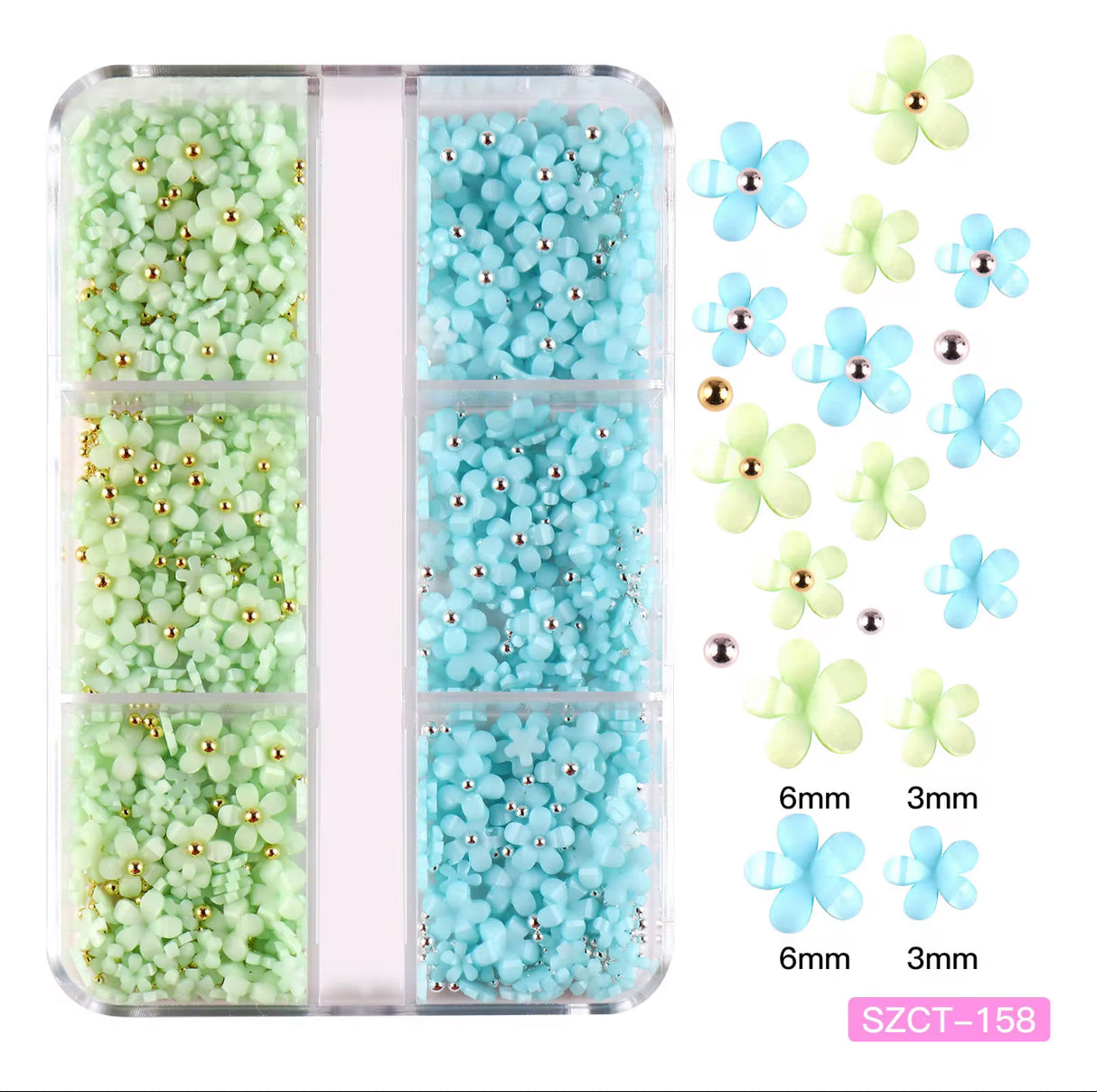 NAIL CHARM | 3D FLOWERS - Tray of 6 grid