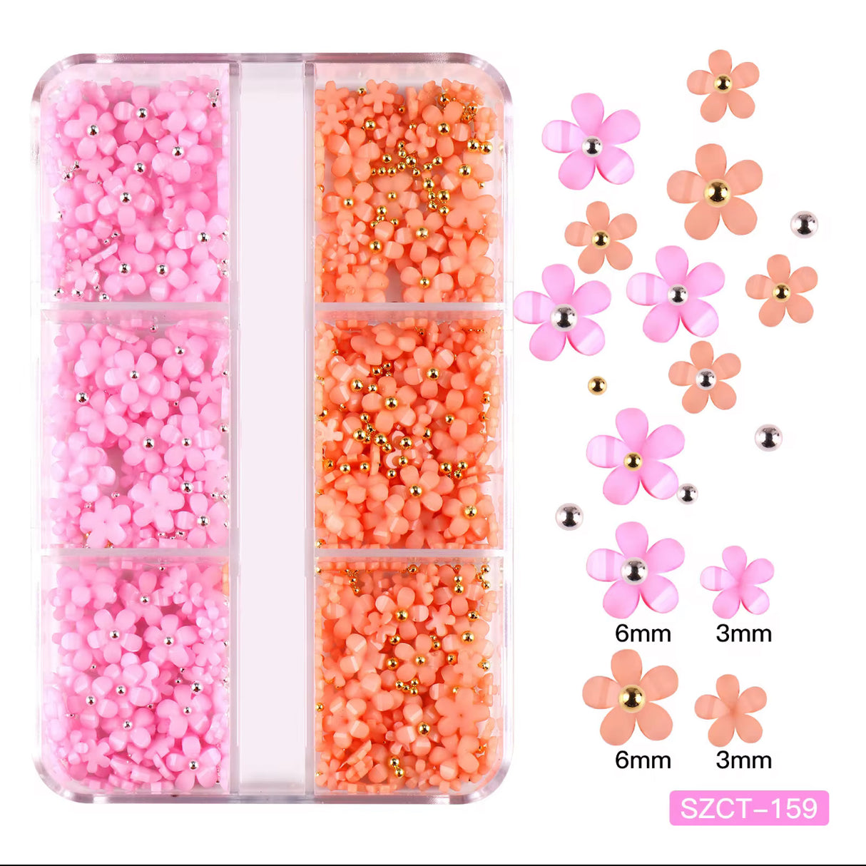 NAIL CHARM | 3D FLOWERS - Tray of 6 grid