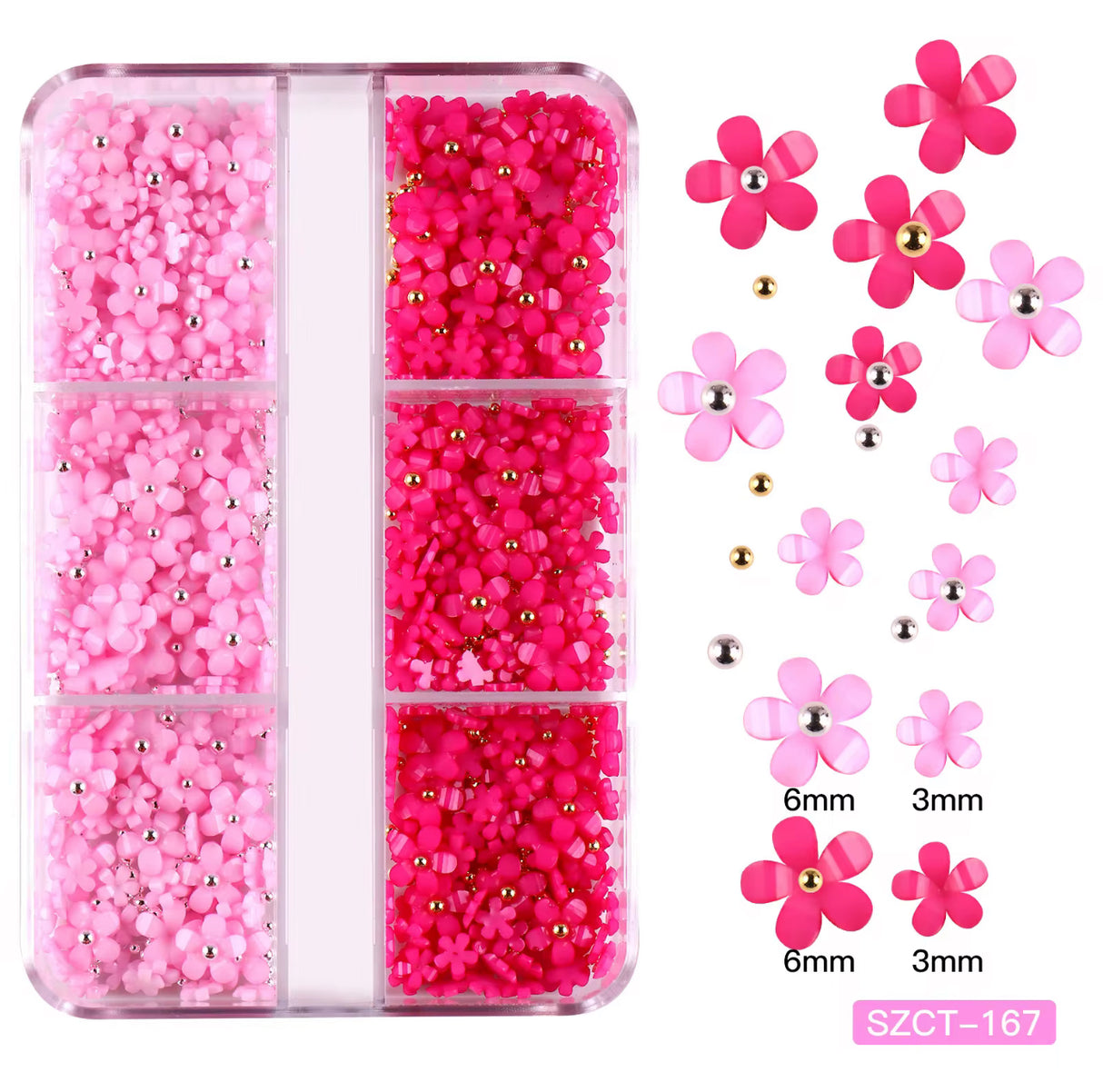 NAIL CHARM | 3D FLOWERS - Tray of 6 grid