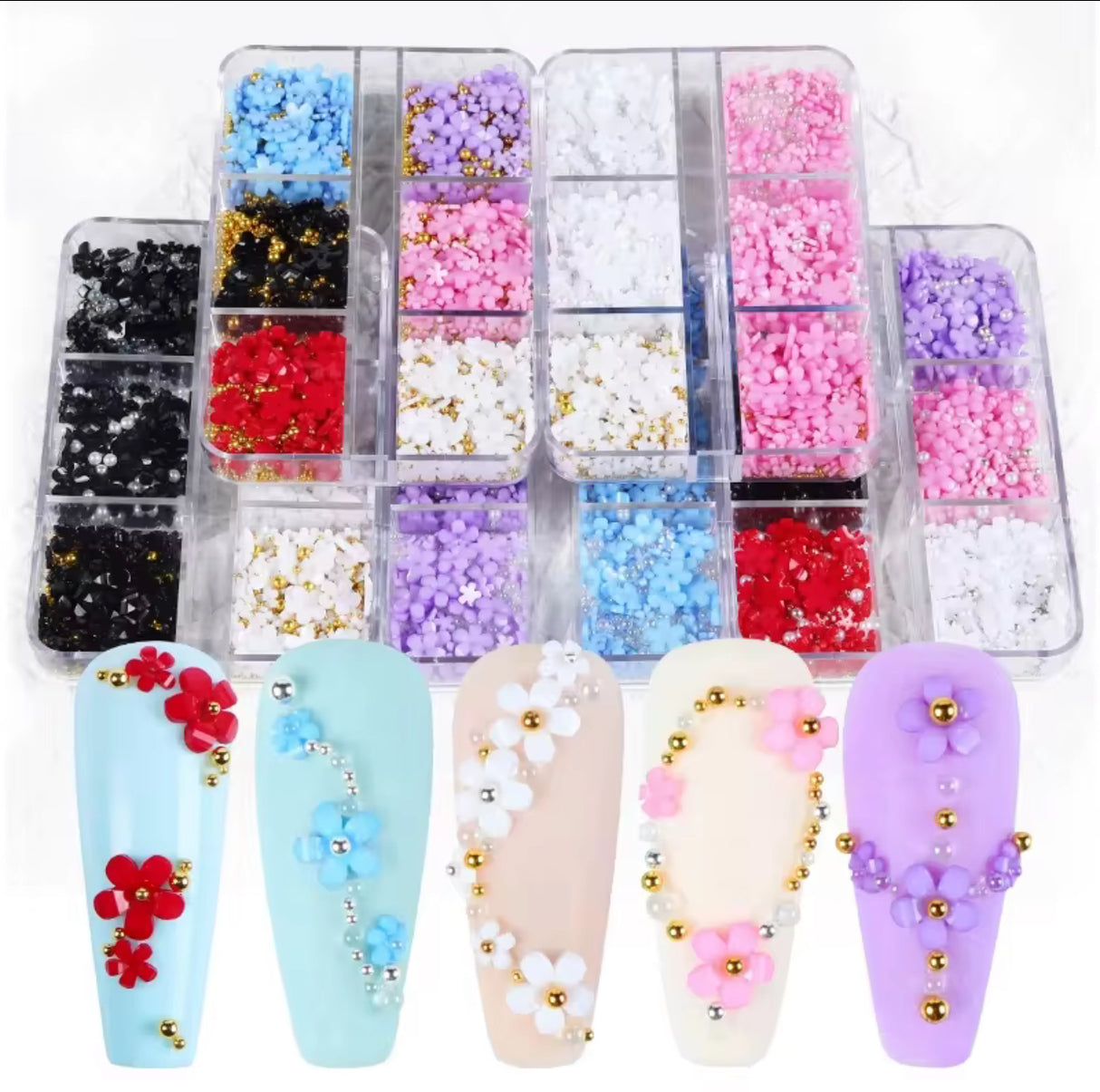 NAIL CHARM | 3D FLOWERS - Tray of 6 grid