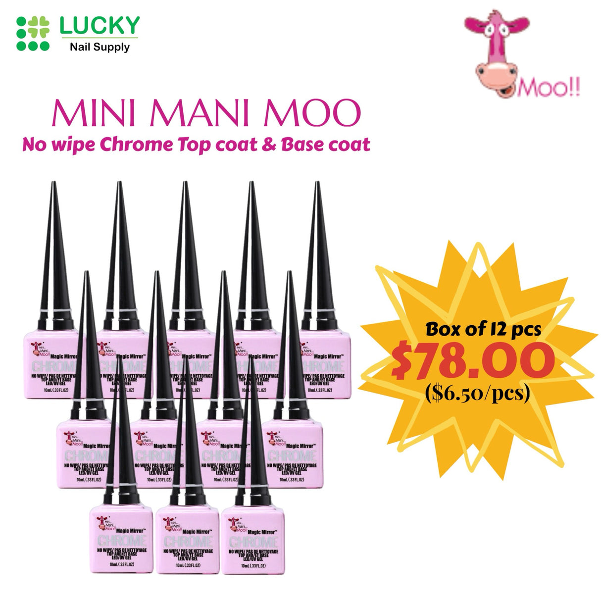 MINI MANI MOO GEL | CHROME BASE AND TOP (Box of 12)