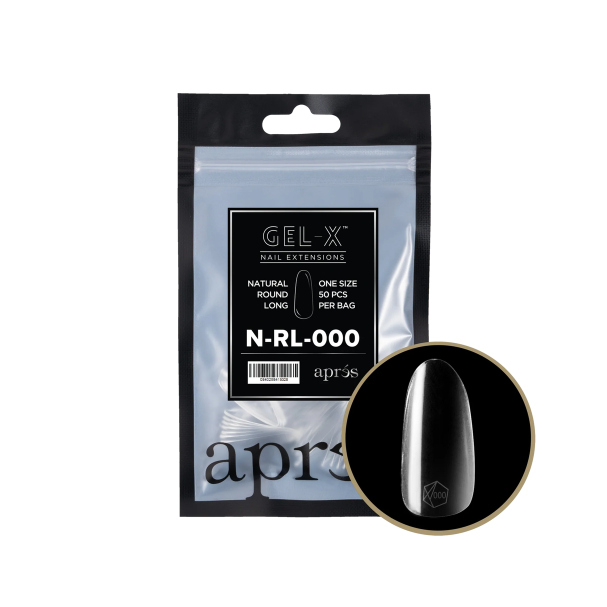 TIPS REFILL BAGS | APRES GEL-X | NATURAL ROUND LONG #000 (50pcs)