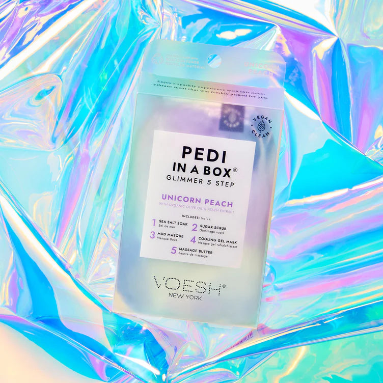 VOESH PEDI IN A BOX | 5 STEP | GLIMMER - UNICORN PEACH