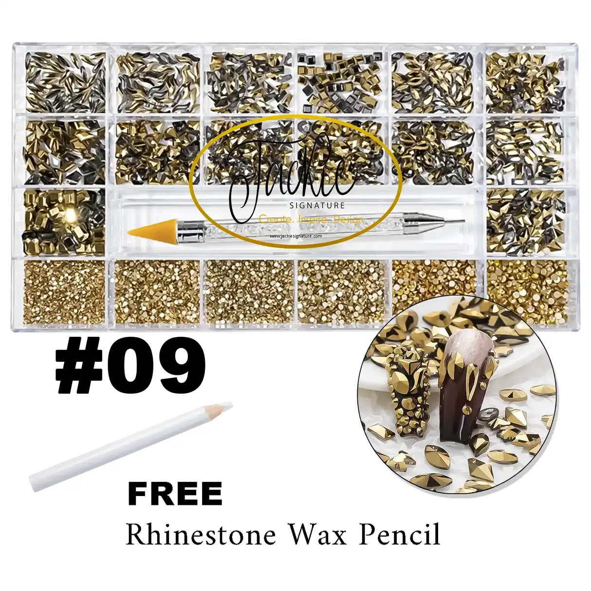 Rhinestone | #9 DARK GOLD | Box of 20 shapes