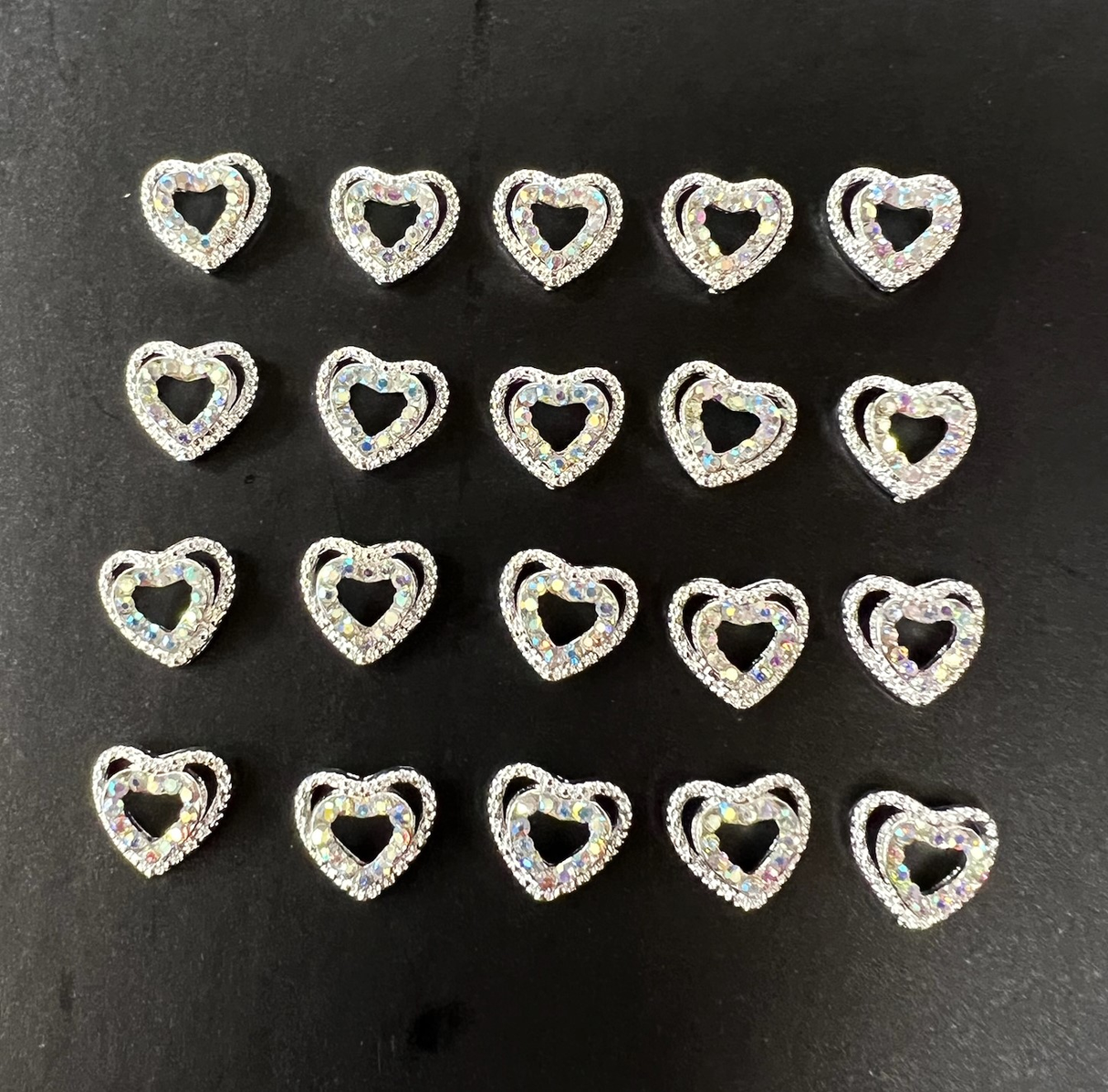 DOUBLE HEART NAIL CHARM |AB - BAG OF 20