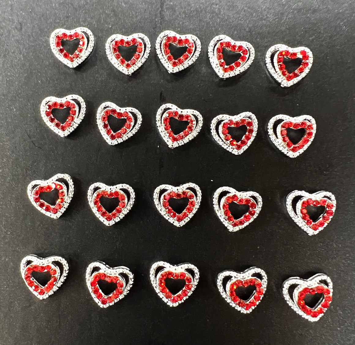 DOUBLE HEART NAIL CHARM | RED SILVER - BAG OF 20
