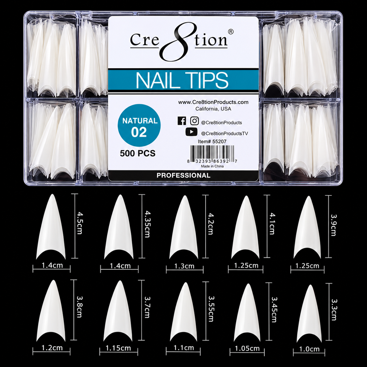 CRE8TION | NATURAL STILETTO NAIL TIP 02 (600PCS/BOX)