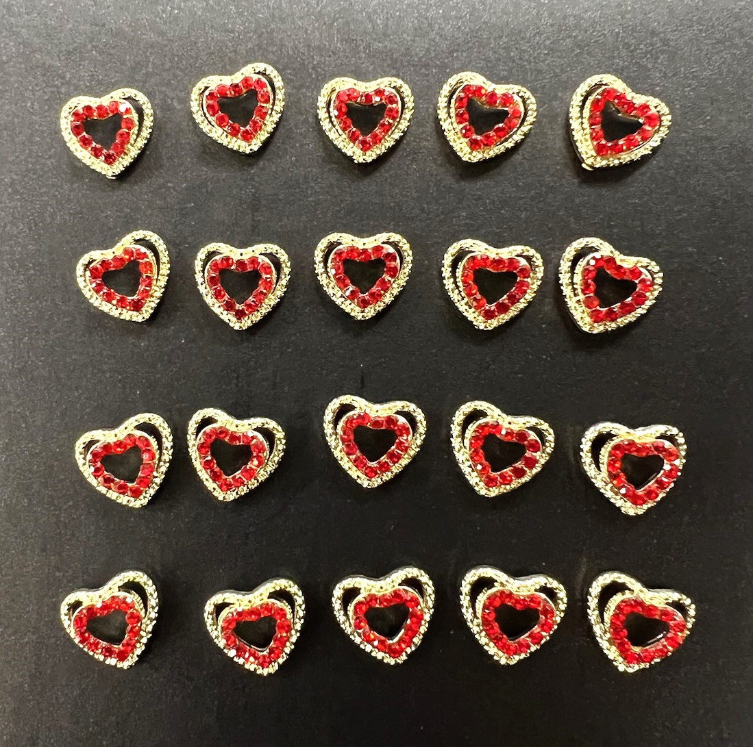 DOUBLE HEART NAIL CHARM | RED GOLD - BAG OF 20