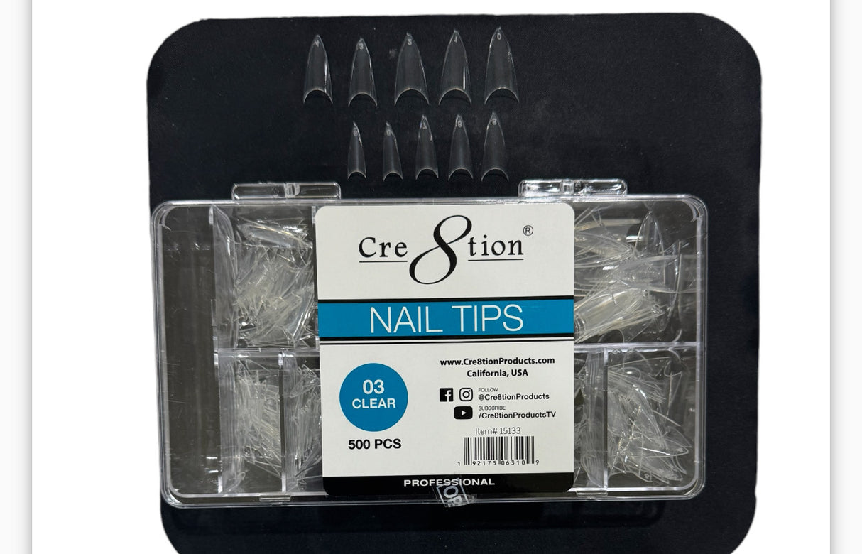 CRE8TION | CLEAR 03 STILETTO NAIL TIP (500PCS/BOX)