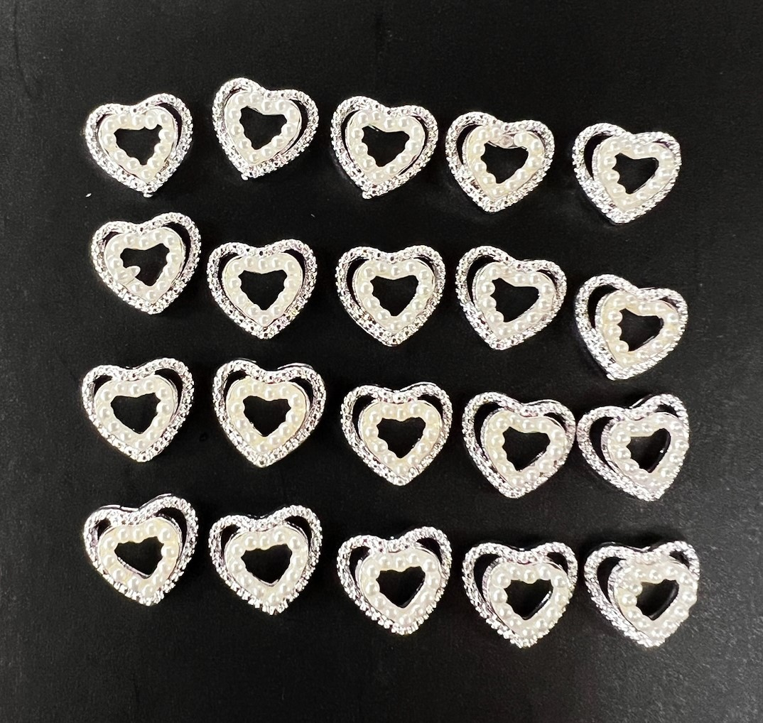 DOUBLE HEART NAIL CHARM - WHITE BAG OF 20