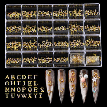GOLD - LETTERS NAIL CHARMS - Box of 24 Styles