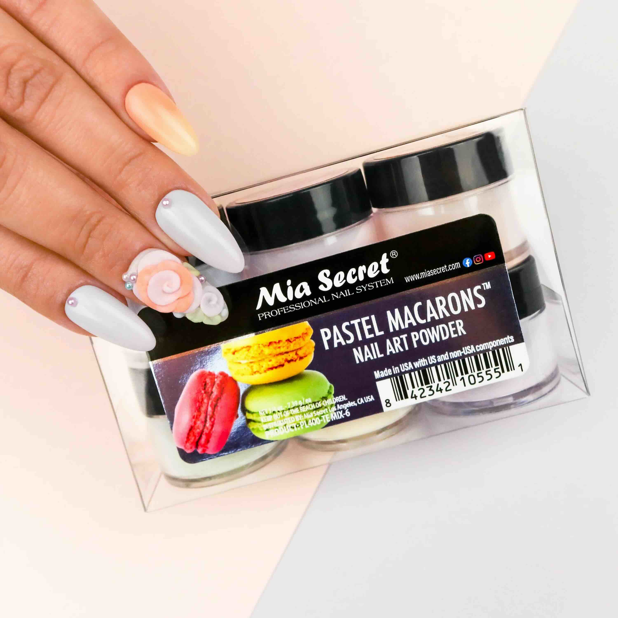 MIA SECRET | PASTEL MACARONS ACRYLIC POWDER (1/4 OZ) - 6 PCS