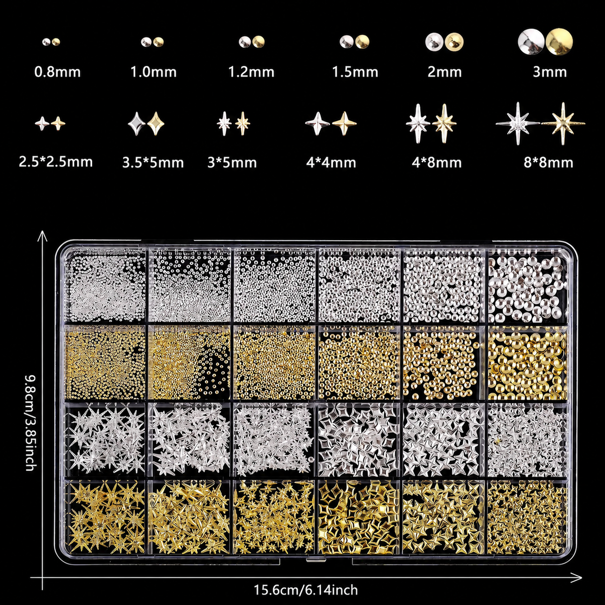 NAIL CHARM | RIVET STARRY MIX - Box 24 grid
