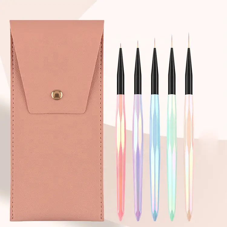 NAIL ART BRUSH SET |  WITH LEATHER HOLDER