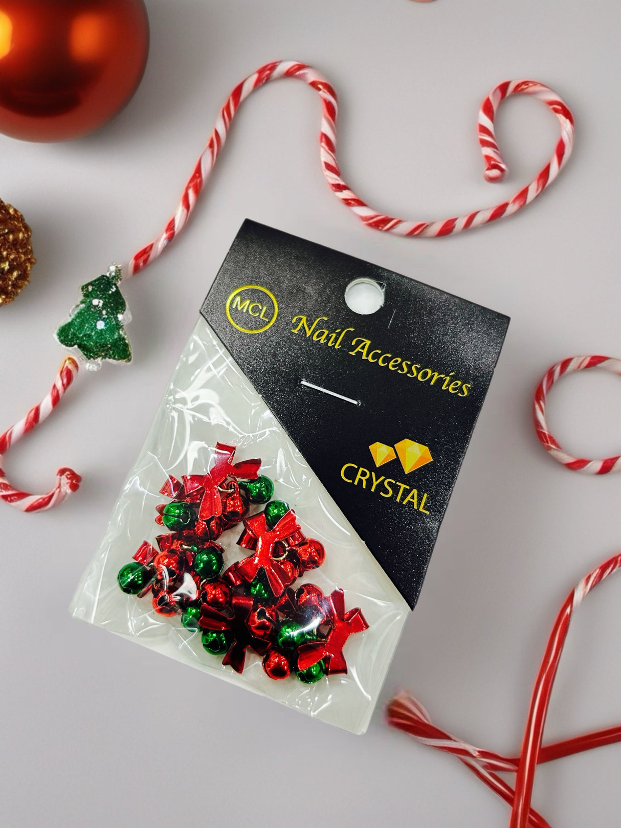 X'MAS NAIL CHARM | BOW BELL (GREEN-RED) -10 PCS