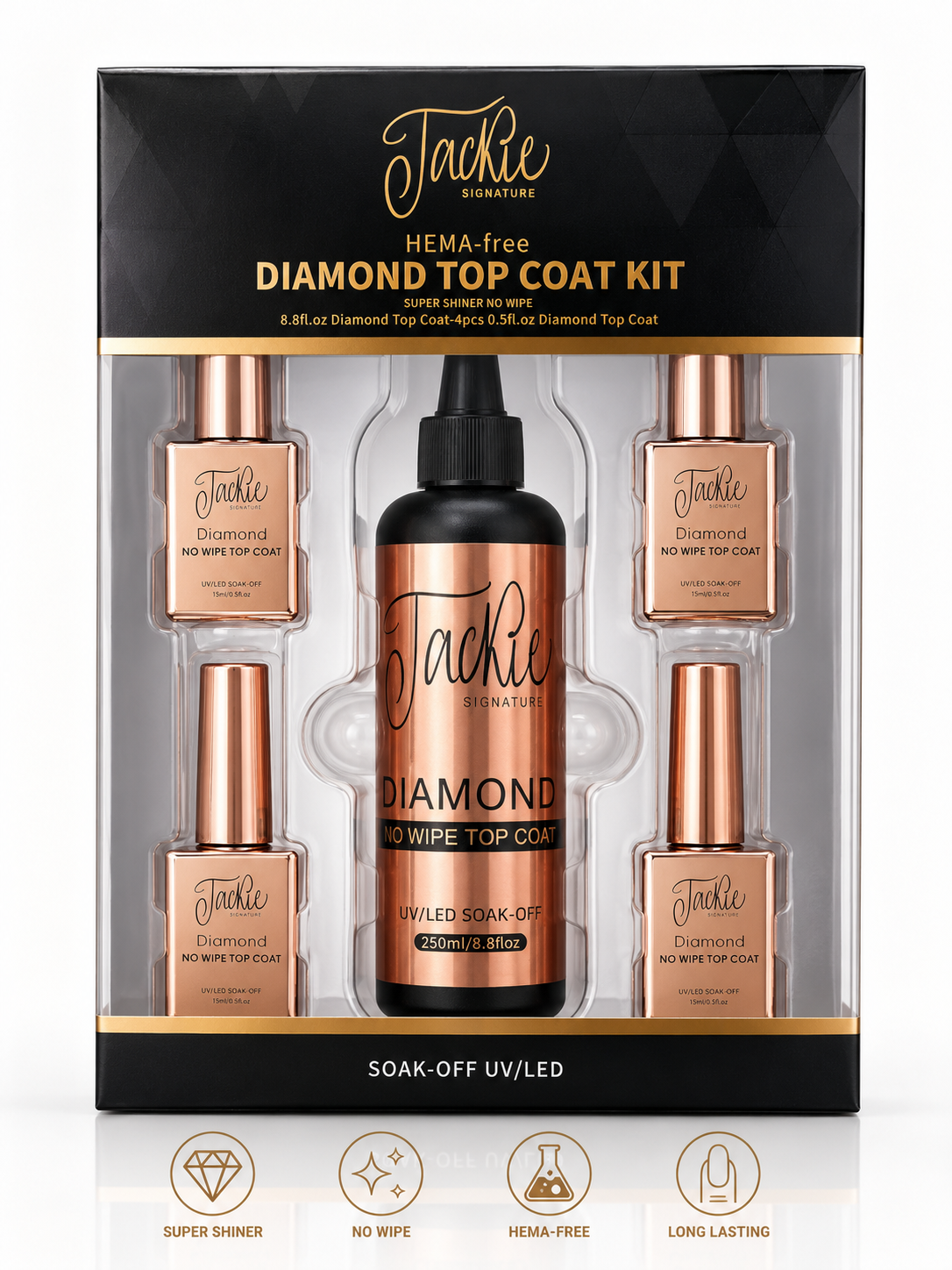 JACKIE SIGNATURE | DIAMOND TOP COAT  KIT - Super Shiny No Wipe HEMA Free