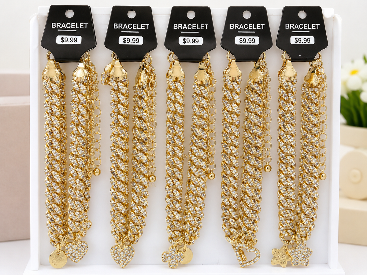 JJ Jewelry - 14K Gold Solid - Made in Korea (Po) - Stone Bracelet