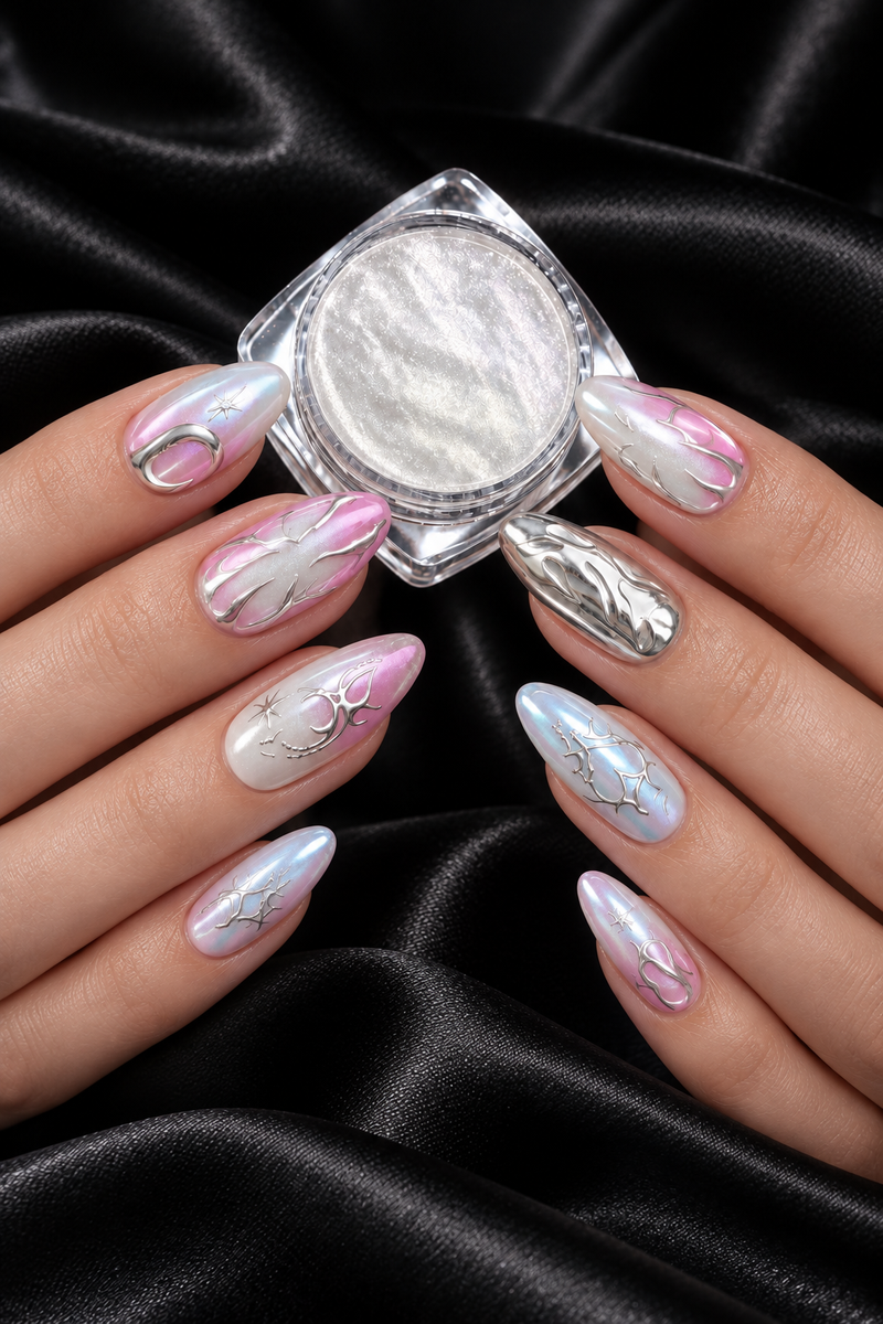 Chrome nail powder and chrome manicure
