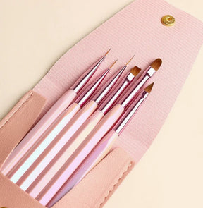 Nail Art Brush Set - With Leather Holder