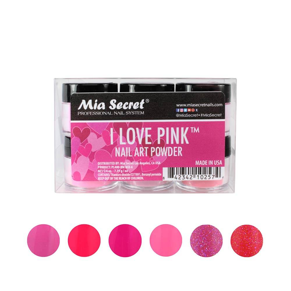 MIA SECRET | I LOVE PINK ACRYLIC POWDER (1/4 OZ) - 6 PCS