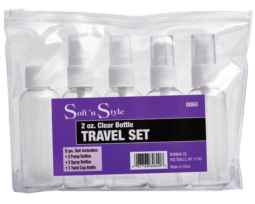 SOFT N STYLE | 2OZ CLEAR BOTTLE TRAVEL SET