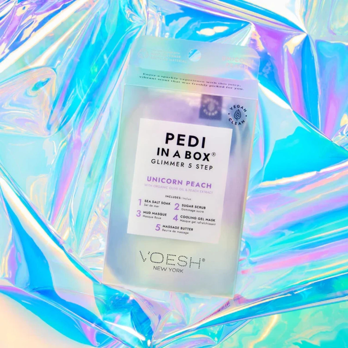 VOESH | PEDI IN A BOX | 5 STEP | GLIMMER - UNICORN PEACH