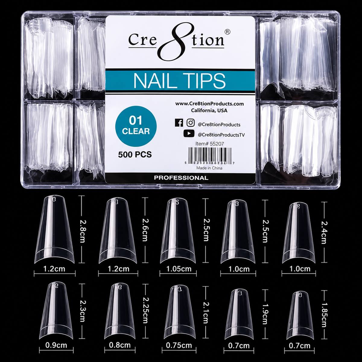 CRE8TION | CLEAR COFFIN NAIL TIP 01 (500PCS/BOX)