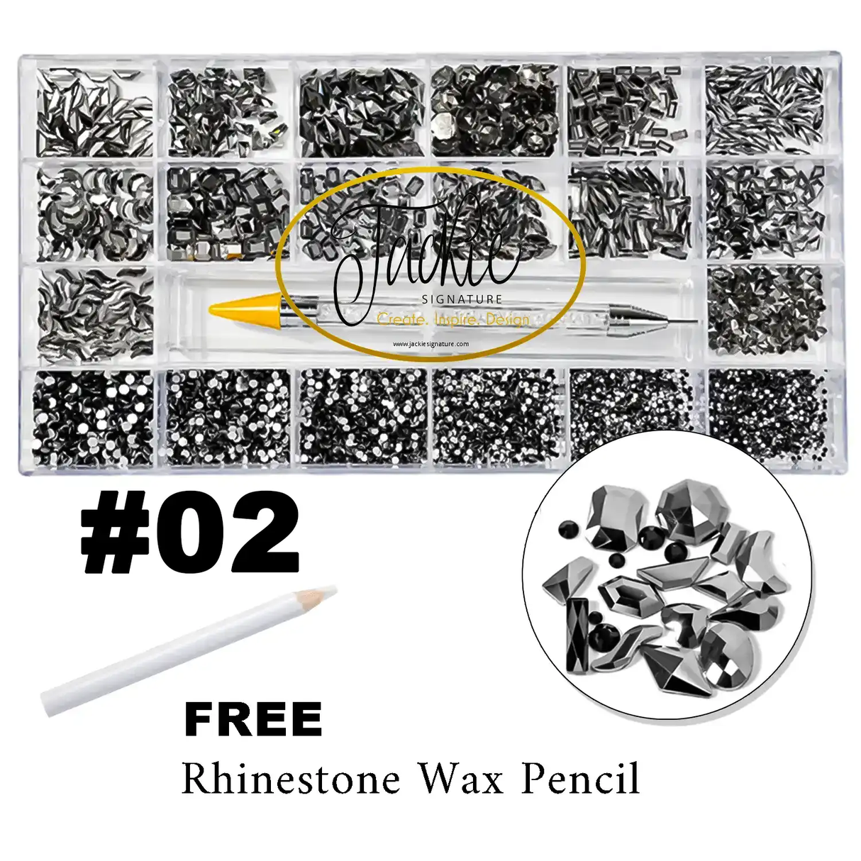 Rhinestone | #2 BLACK | Box of 20 shapes
