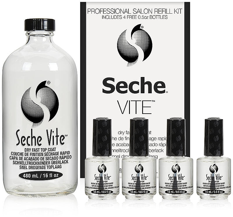 SECHE VITE | FAST DRY TOP COAT | BUNDLE 16oz + 4 Bottle 0.5oz
