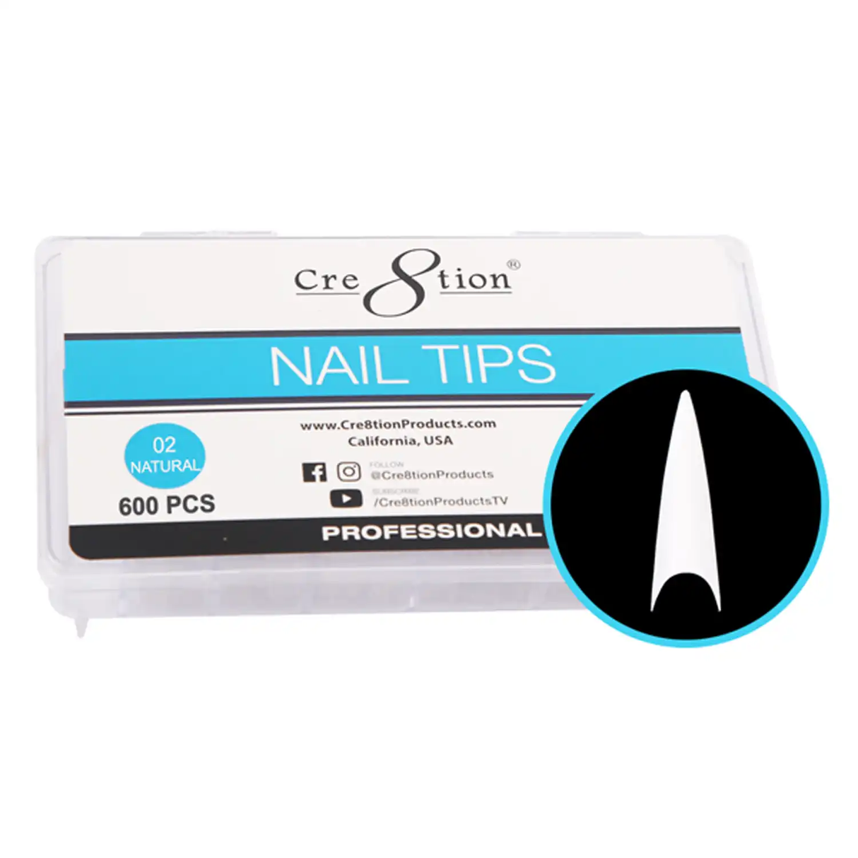 CRE8TION | NATURAL STILETTO NAIL TIP 02 (600PCS/BOX)